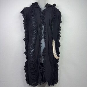 Tuluminati Cardigan Women OS Black Distressed Hooded Festival Boho Western Gypsy